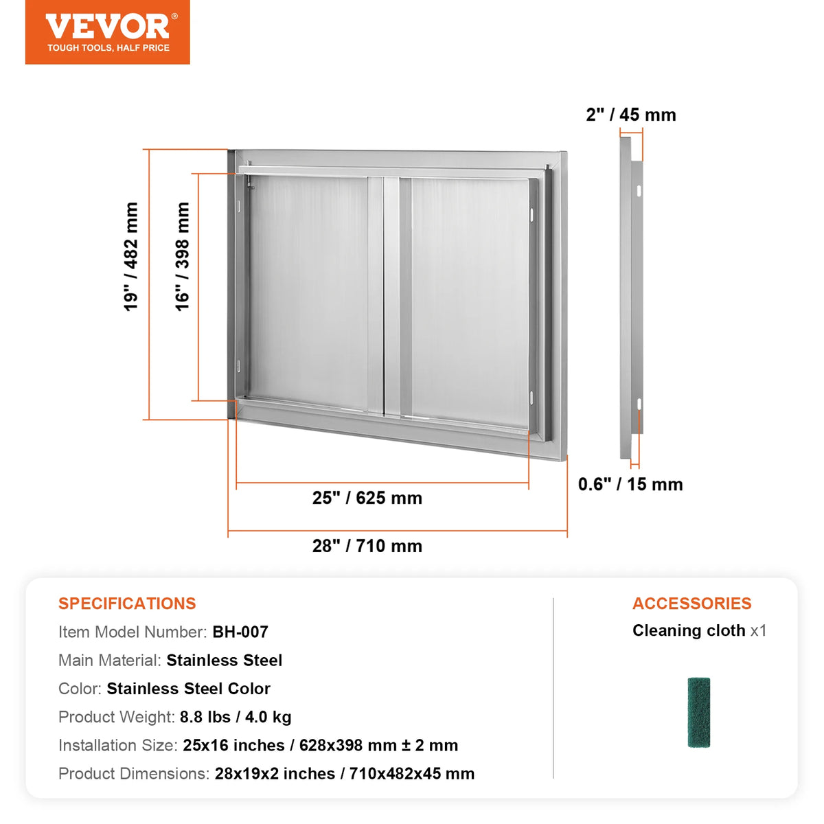 BBQ Access Door Stainless Steel Double Double Wall Door Panel Outdoor Kitchen Door Flush Mount Door Wall Vertical Door