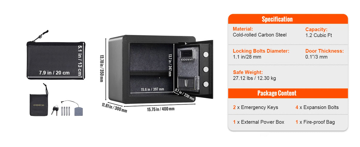1.2Cubic Feet Electronic Safe Deposit Safe Box W/ Digital Access & Override Keys for Money Gun Jewelry Document Home