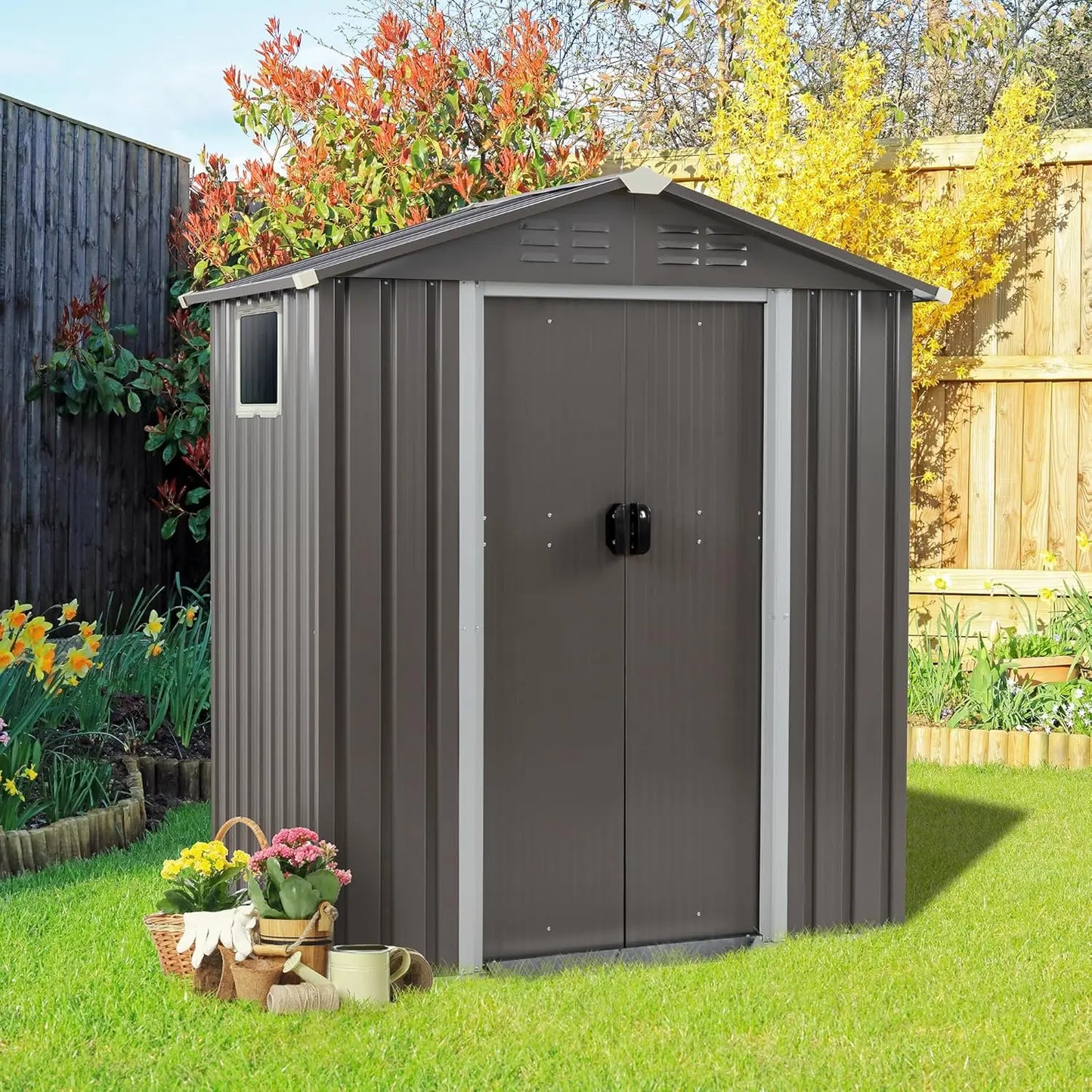 5x3x6FT Metal Outdoor Storage Shed Large Window Lockable Door Anti-Corrosion Waterproof Tool Backyard Patio Lawn, Customized
