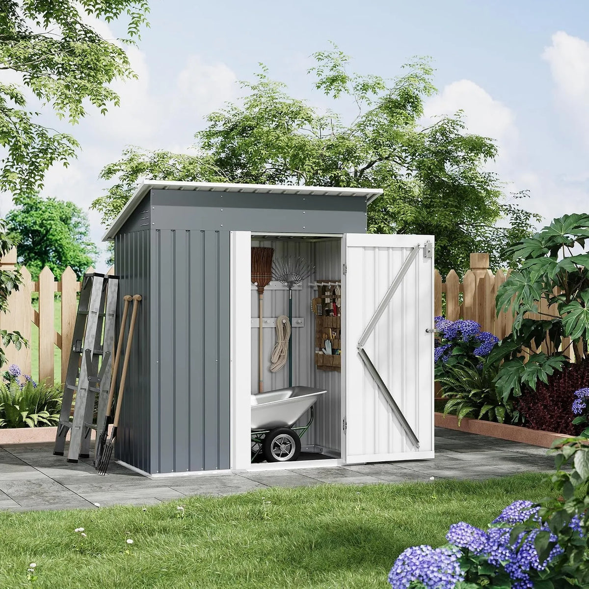 5x3 FT Metal Outdoor Storage Shed Small Garden Tool Shed with Lockable Door Weather Resistant Sloped Roof Ventilation for Backyard Patio Lawn Equipment Garbage Bin Storage