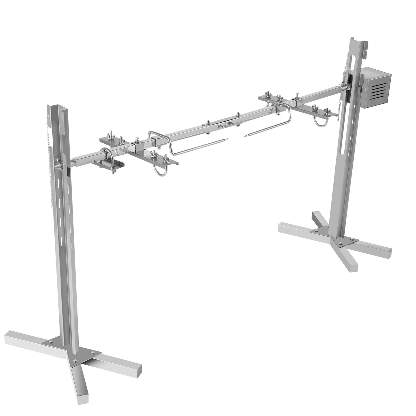 53" Automatic BBQ Rotisserie Grill Kit Height Adjustable Universal Roaster Stand Stainless Steel Hexagon Spit Rod for Pig Lamb