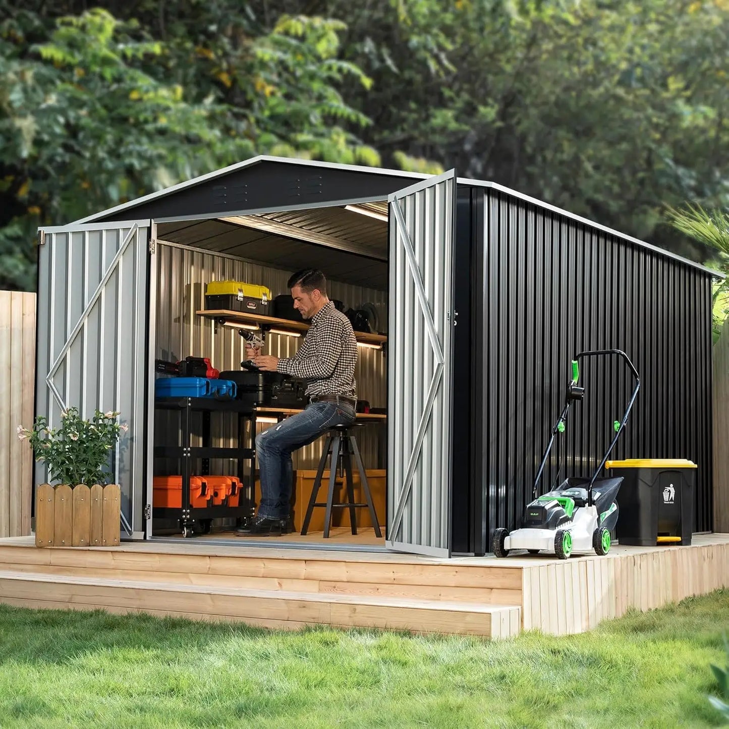 8x12FT Outdoor Metal Storage Shed Updated Frame Tool Backyard Garden Patio Lawn, Customized