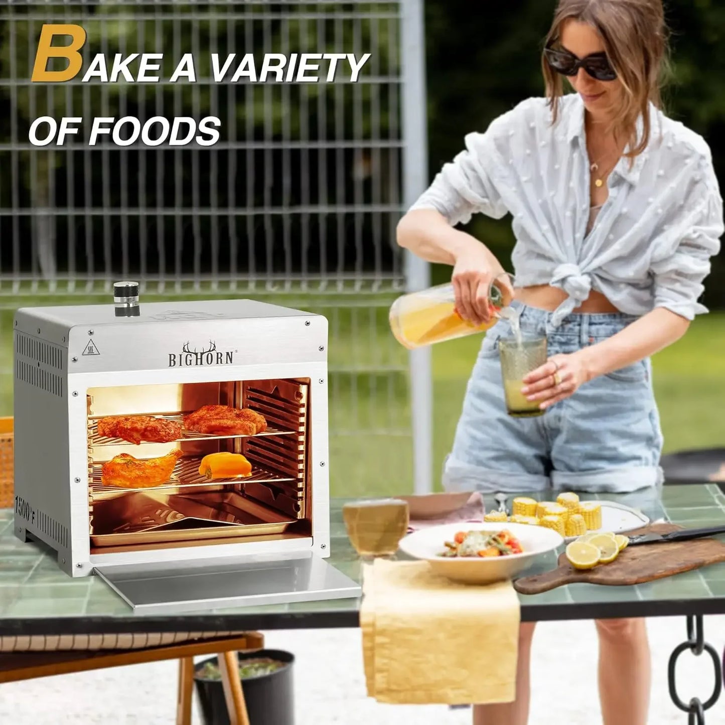 1500°F Small Infrared Propane Gas Grill – Portable Steak Broiler & Sear Station, Outdoor Salamander BBQ with Pizza Stone,