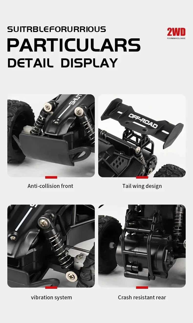 1:16 Alloy RC Off Road Car 2.4G Wireless Remote Control High Speed Buggy With LED Light Shock Absorber Kids Toy Racing Vehicle