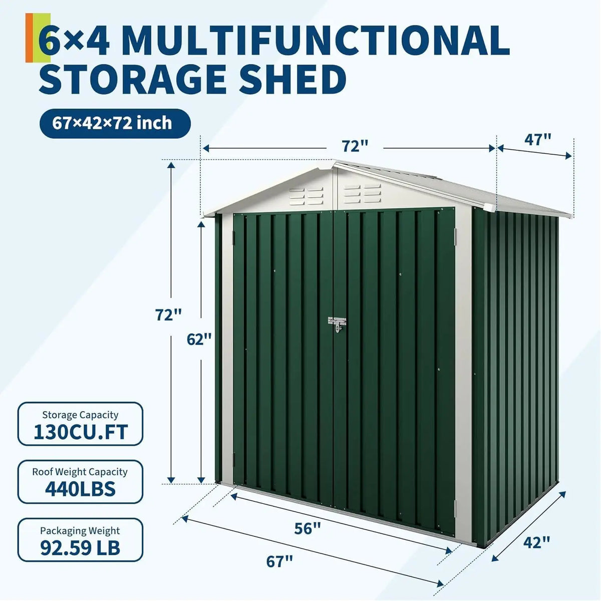 6x4 FT Outdoor Metal Storage Shed Waterproof Galvanized Steel Garden Shed with Lockable Hinged Door Ventilation Holes Reinforced Frame Backyard Tool Storage House for Lawn Equipment