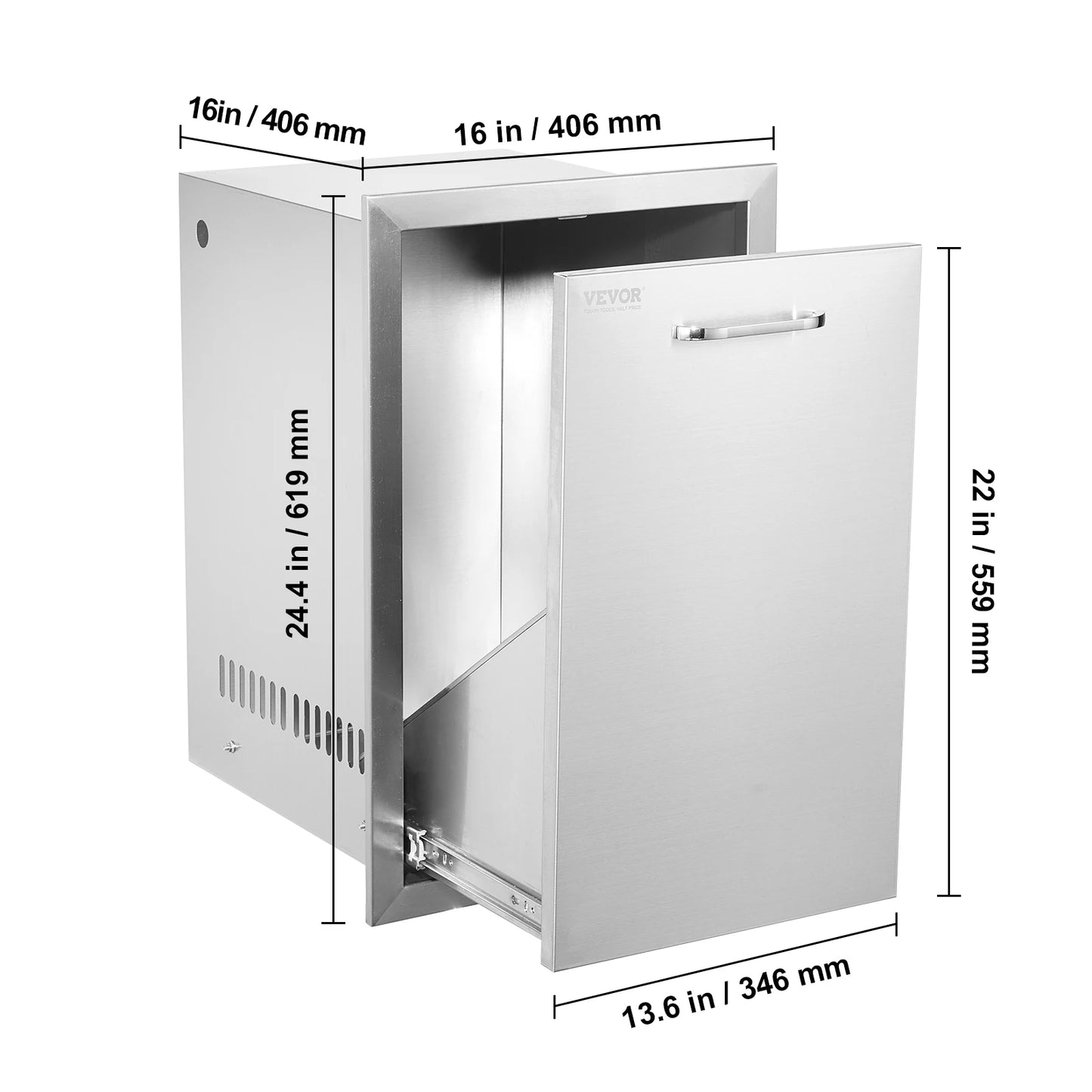 SucceBuy Pull-Out Trash Drawer Propane Tank Drawer Stainless Steel Built-In Smooth Roll-In Sliding Rail for Kitchen Storage