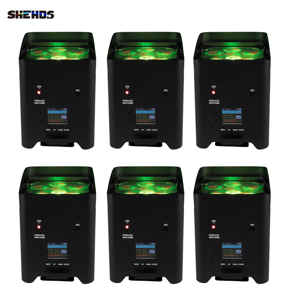 SHEHDS 4Pcs/6pcs/8pcs Wireless Remote Control Wifi APP Smart LED Par 6x18W 6in1 RGBAW+UV Battery lamp For DJ Disco