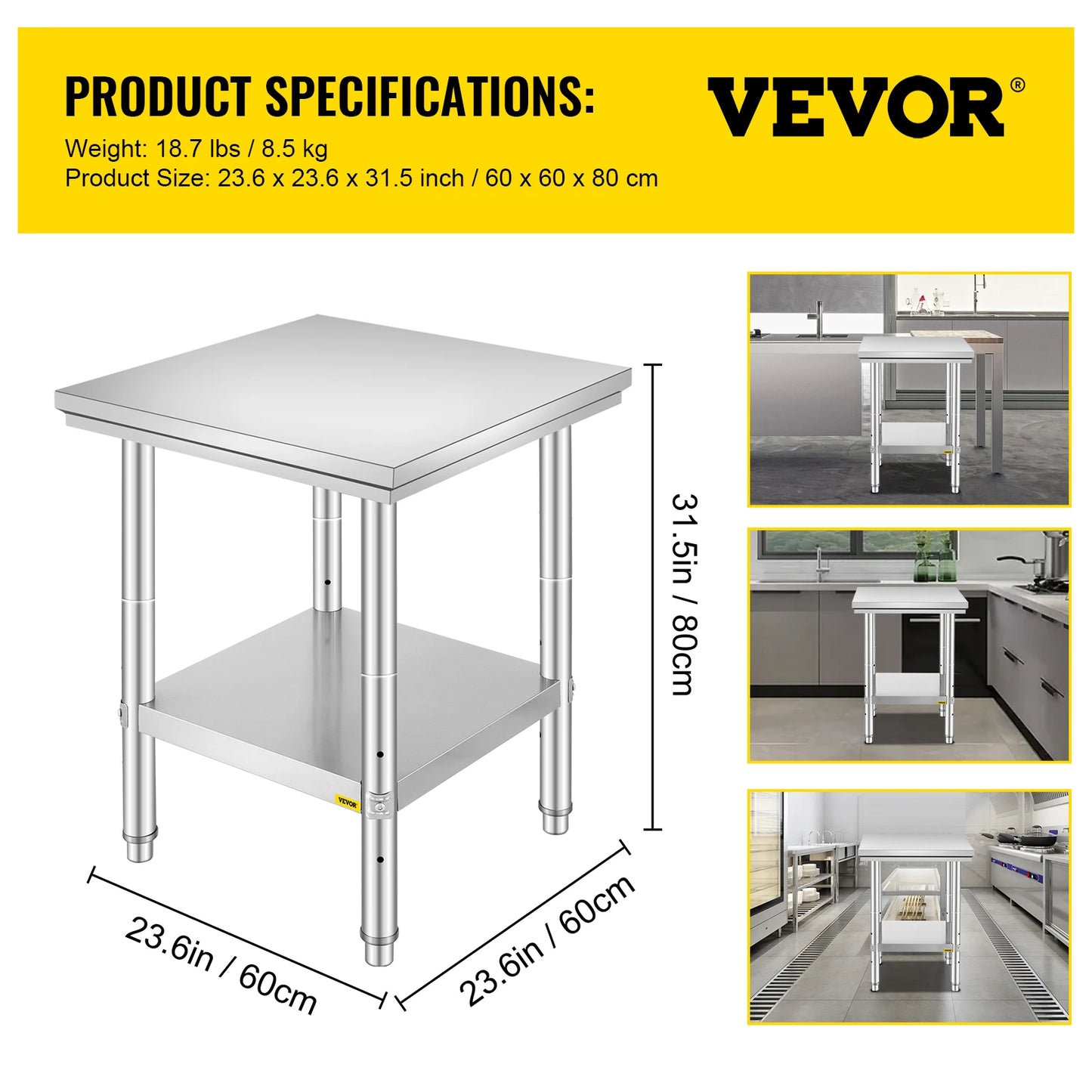 Kitchen Work Bench Commercial Catering Table Worktable with Undershelf Stainless Steel 330LBS 286LBS Restaurant Garage