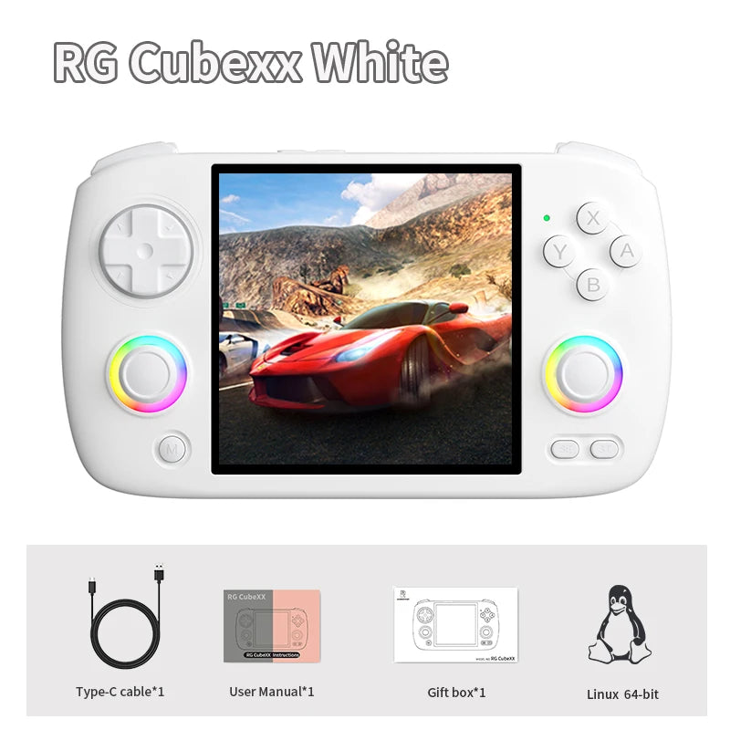 RG CubeXX Retro Handheld Game Console 3.95 Inch IPS Screen 64-bit Linux RGB Joystick 3800mAh Portable Game Player HD TV