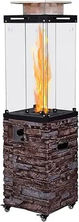 Outdoor Patio Propane Fire Heater with Weather Cover Glass 41000 BTU Fireplace Patented & CSA Certificated, Gray