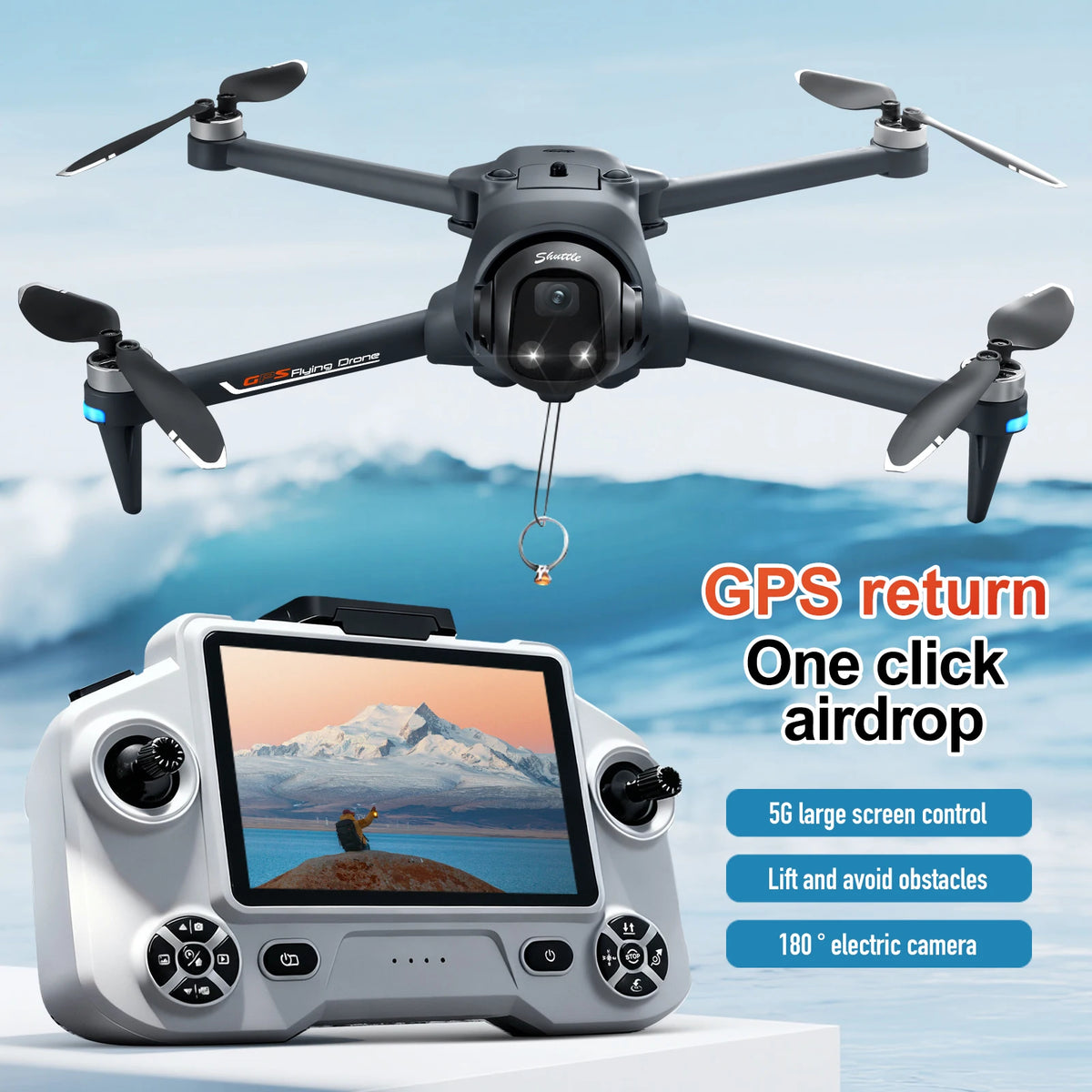 YL059 GPS Foldable Drone With Large Screen Remote 180 Electric Adjustable Camera All Round Obstacle Avoidance Brushless Motor 5G FPV RC Quadcopter