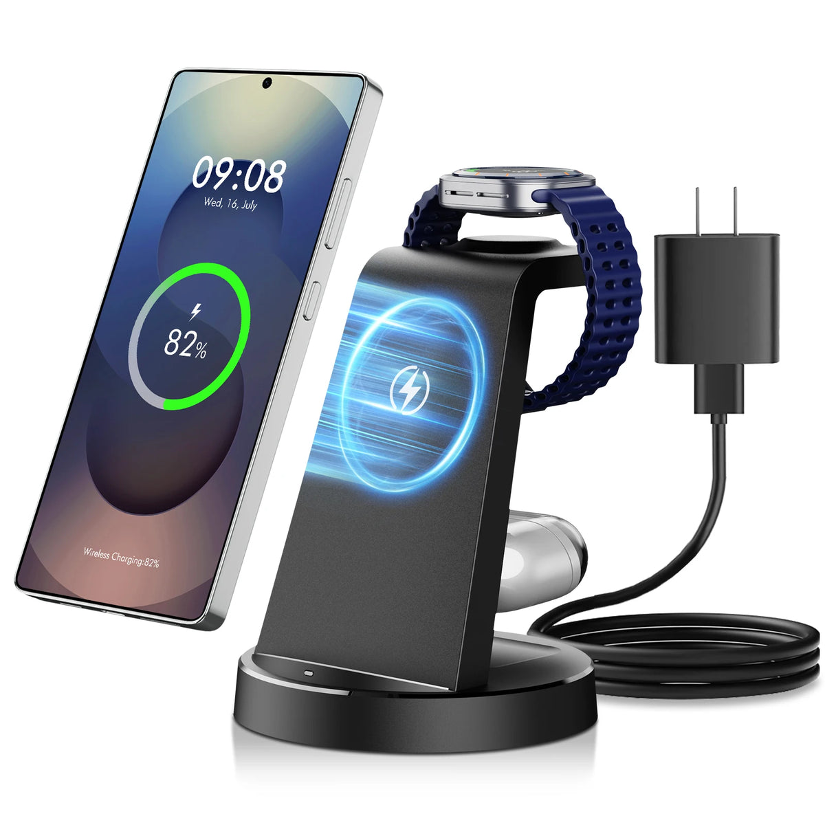 3 In 1 Magnetic Wireless Charger 15W Fast Charging Dock Stand Travel Foldable for Samsung S25 S24 S23 S22 Galaxy Watch iPhone