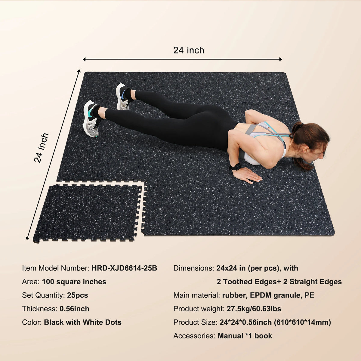 0.56 Inch 25 Tiles Rubber Top with EVA Foam Thick Floor Mats 24/48/100 sq.ft Coverage Interlocking Puzzle for Gym Home