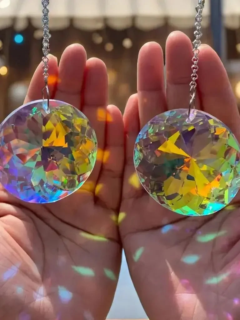 2pcs, Round Crystal Sun Catchers, Glass Prism Hanging Sun Catchers, Rainbow Maker For Window, Balcony, Kitchen, Garden Decorat