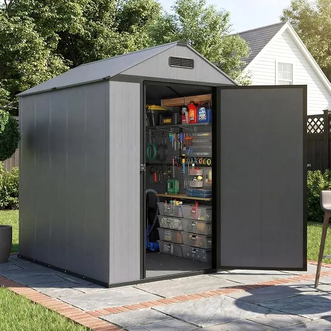 Resin Storage Shed with Floor - Weatherproof Outdoor Plastic Tool Shed with Sloped Roof, Built-in Vents & Padlock-Ready Door, Small Garden Shed for Backyard Patio Lawn