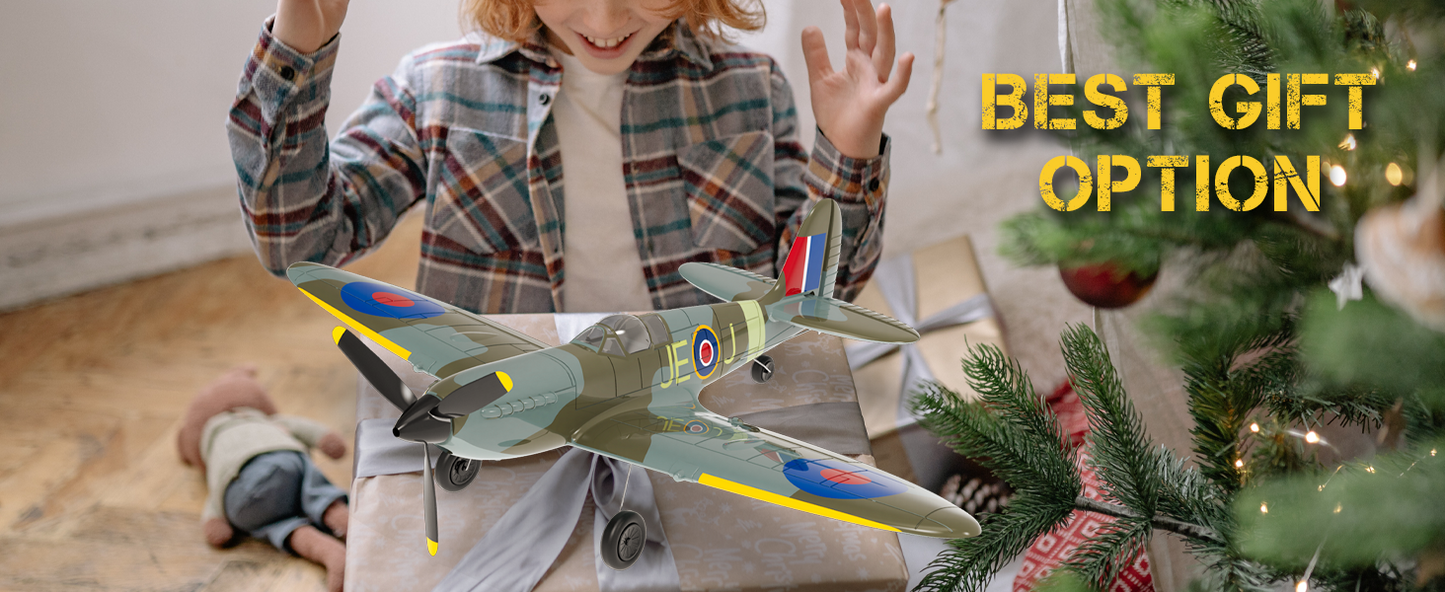 VOLANTEXRC 4-CH RC Plane, SpitfireV2 rtf Remote Control Airplane,One-Key Aerobatic,Suitable for Outdoors and Gifts