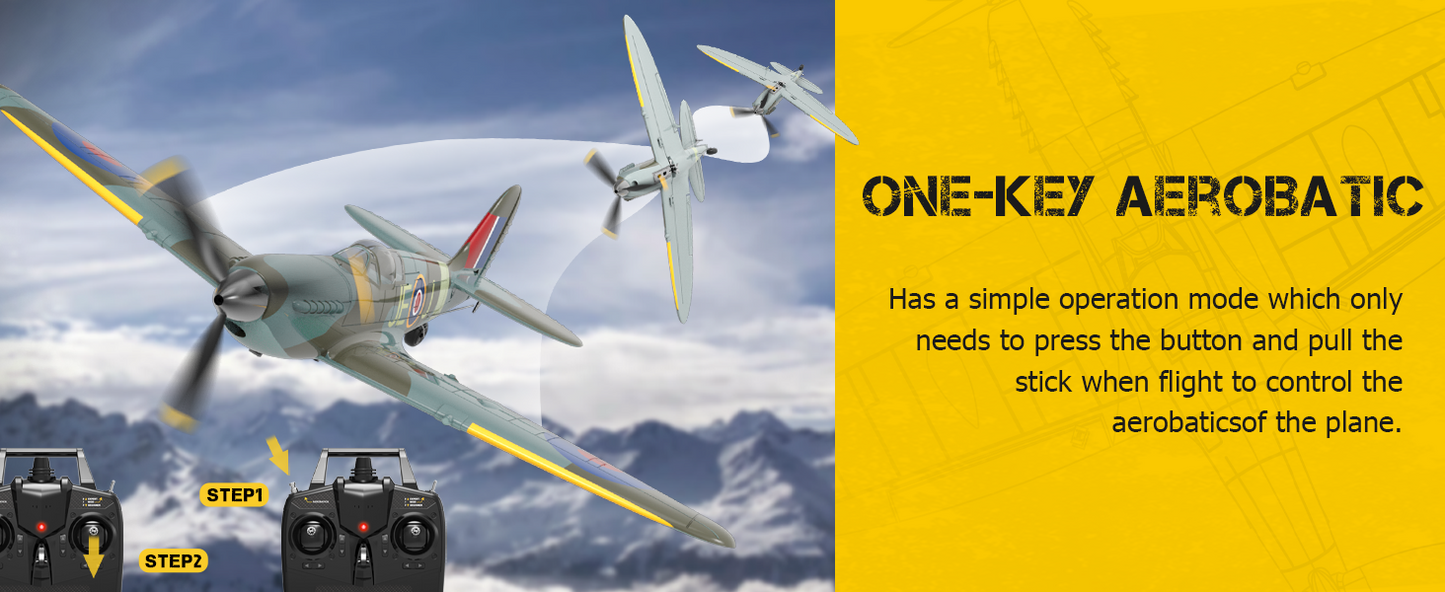 VOLANTEXRC 4-CH RC Plane, SpitfireV2 rtf Remote Control Airplane,One-Key Aerobatic,Suitable for Outdoors and Gifts
