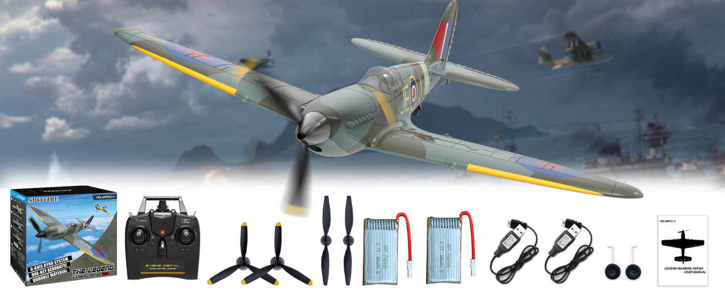 VOLANTEXRC 4-CH RC Plane, SpitfireV2 rtf Remote Control Airplane,One-Key Aerobatic,Suitable for Outdoors and Gifts