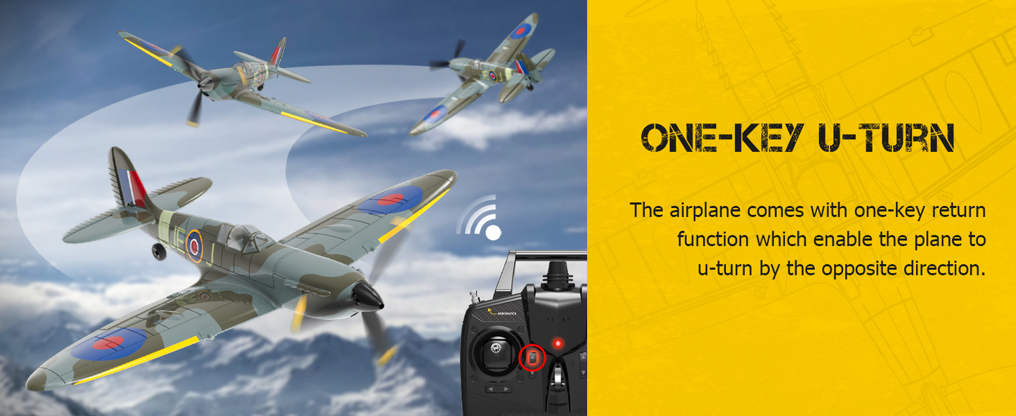 VOLANTEXRC 4-CH RC Plane, SpitfireV2 rtf Remote Control Airplane,One-Key Aerobatic,Suitable for Outdoors and Gifts