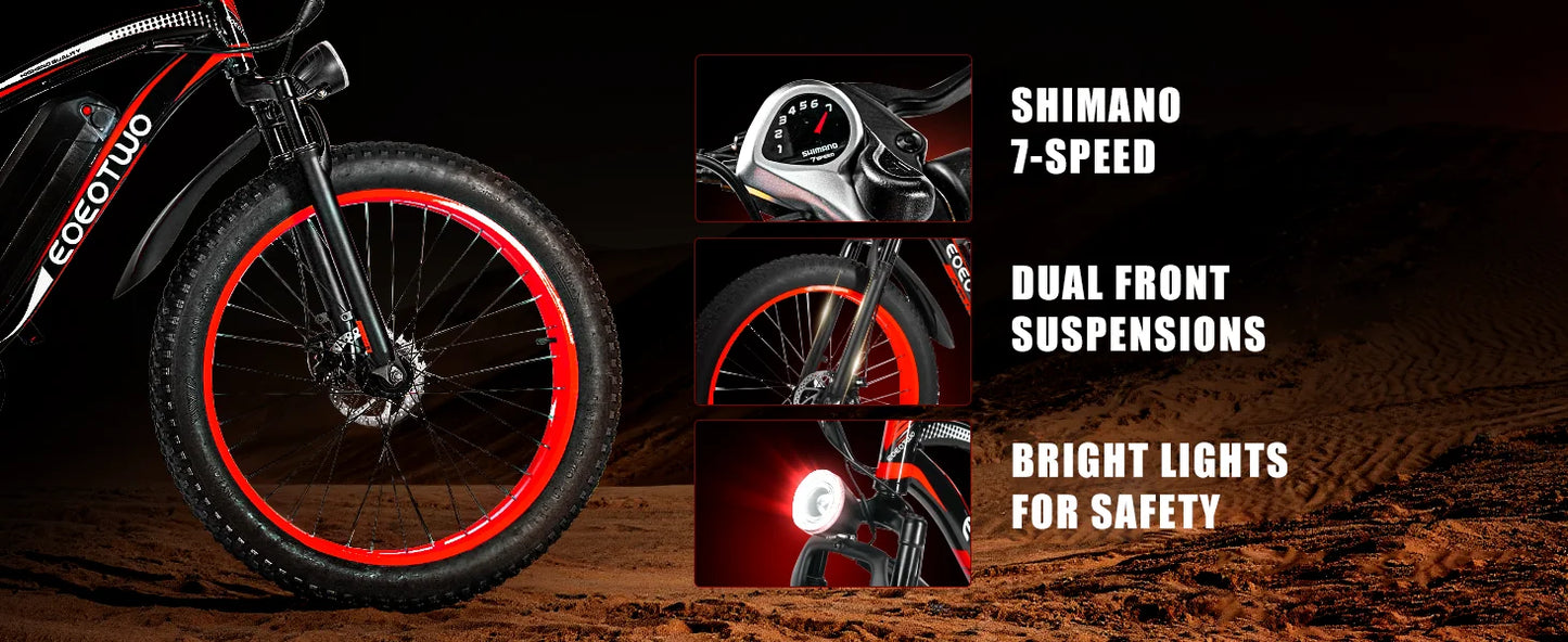 1500W Fat Tire Electric Bike for Adults 26"x4.0 All Terrain Ebike 34MPH Fast Mountain E-Bike 48V Long Range Snow Beach Bicycle