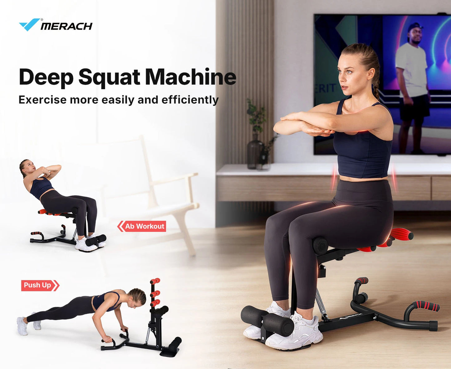 MERACH Deep Squat Machine Adjustable Glutes Trainer Machine Core Leg Push Up Workout Machine Multifunctional Buttocks Machine