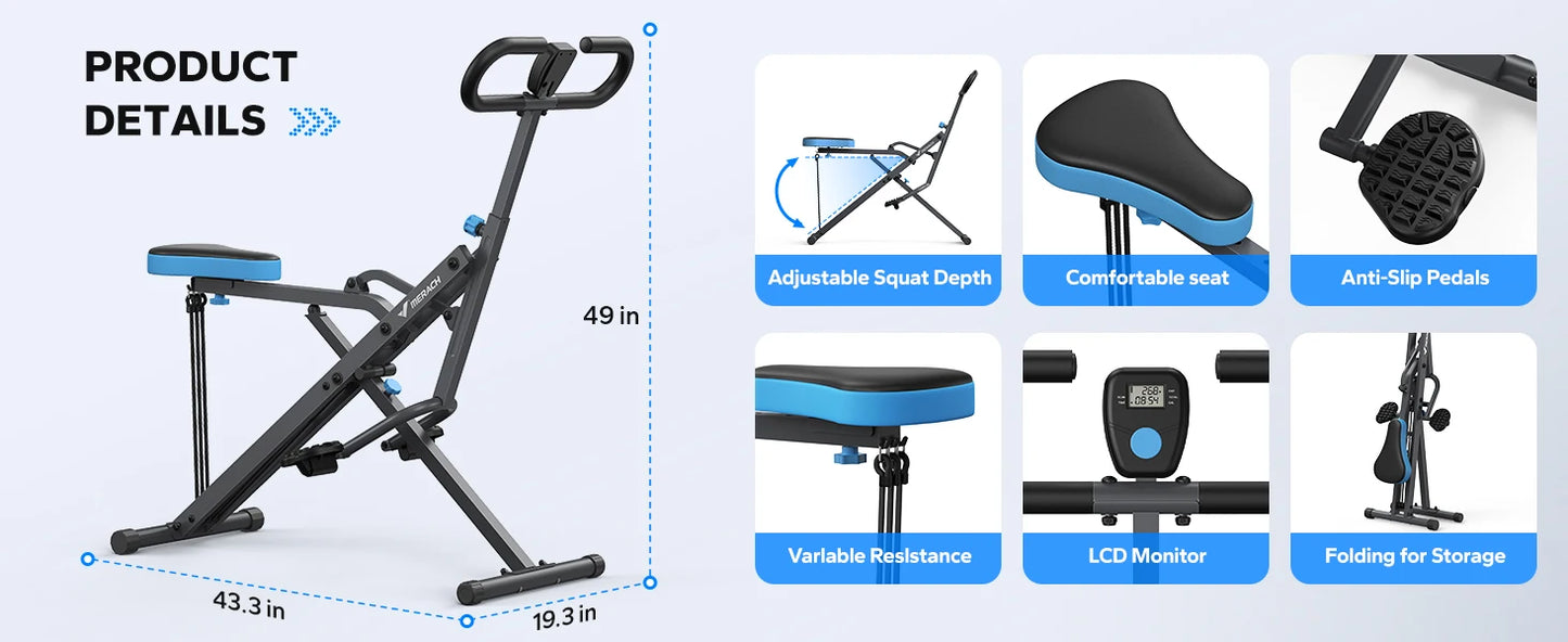 MERACH R07 Squat Machine 2in1 Squat Rowing Machine Easy Setup Foldable Exercise Equipment Glute Trainer Machine Glutes Leg Home Fit