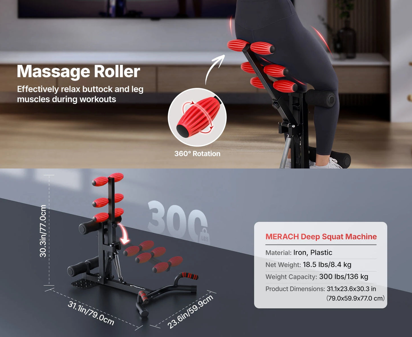 MERACH Deep Squat Machine Adjustable Glutes Trainer Machine Core Leg Push Up Workout Machine Multifunctional Buttocks Machine