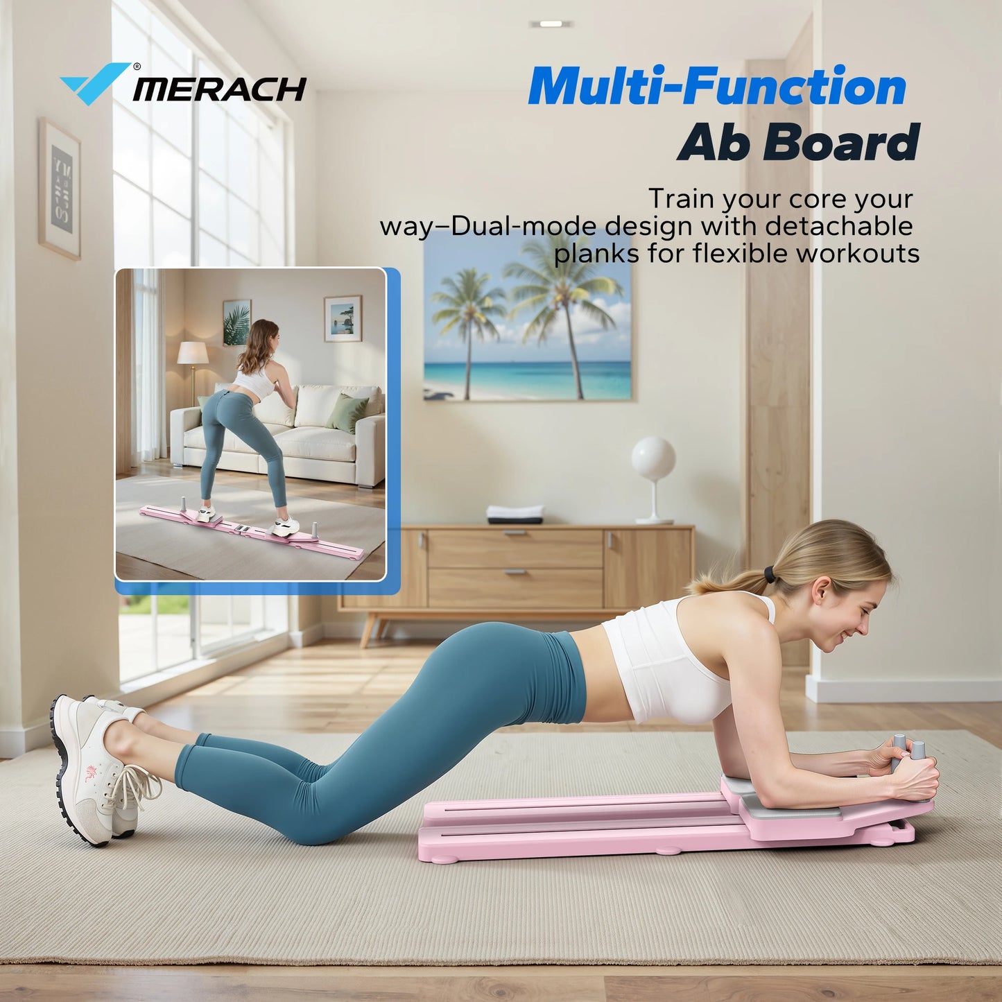Pilates Board Multifunctional Abdominal Plate Detachable Ab Trainer with Anti-Slip Design Portable Pilates Reformer