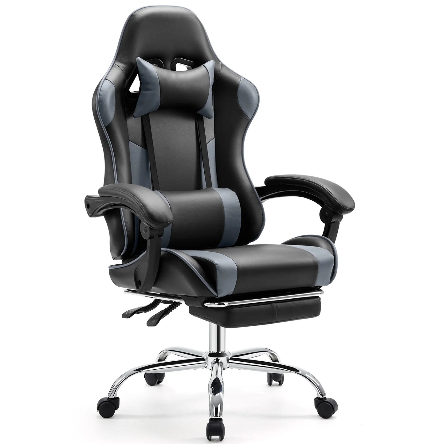 Ergonomic Racing Gaming Chair Adjustable Swivel PU Leather with Headrest and Lumbar Support For Office Computer Living Room