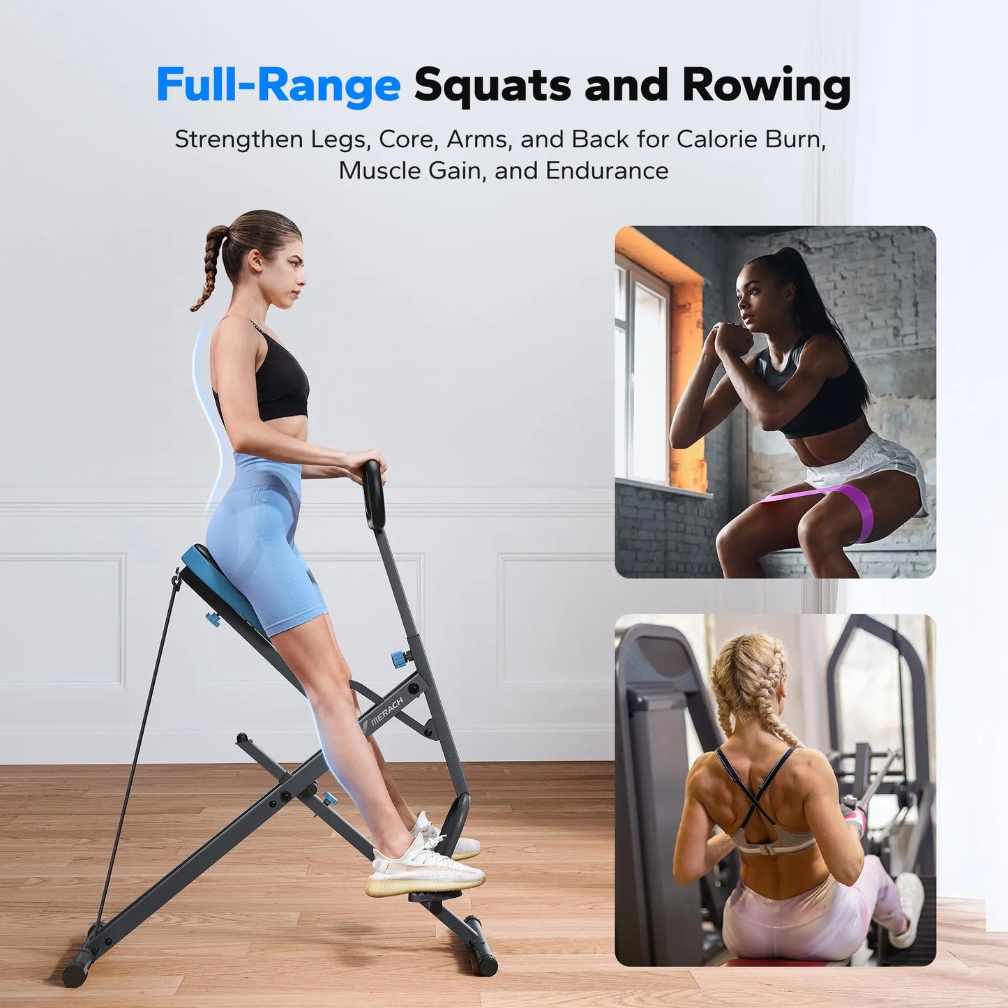 MERACH R07 Squat Machine 2in1 Squat Rowing Machine Easy Setup Foldable Exercise Equipment Glute Trainer Machine Glutes Leg Home Fit