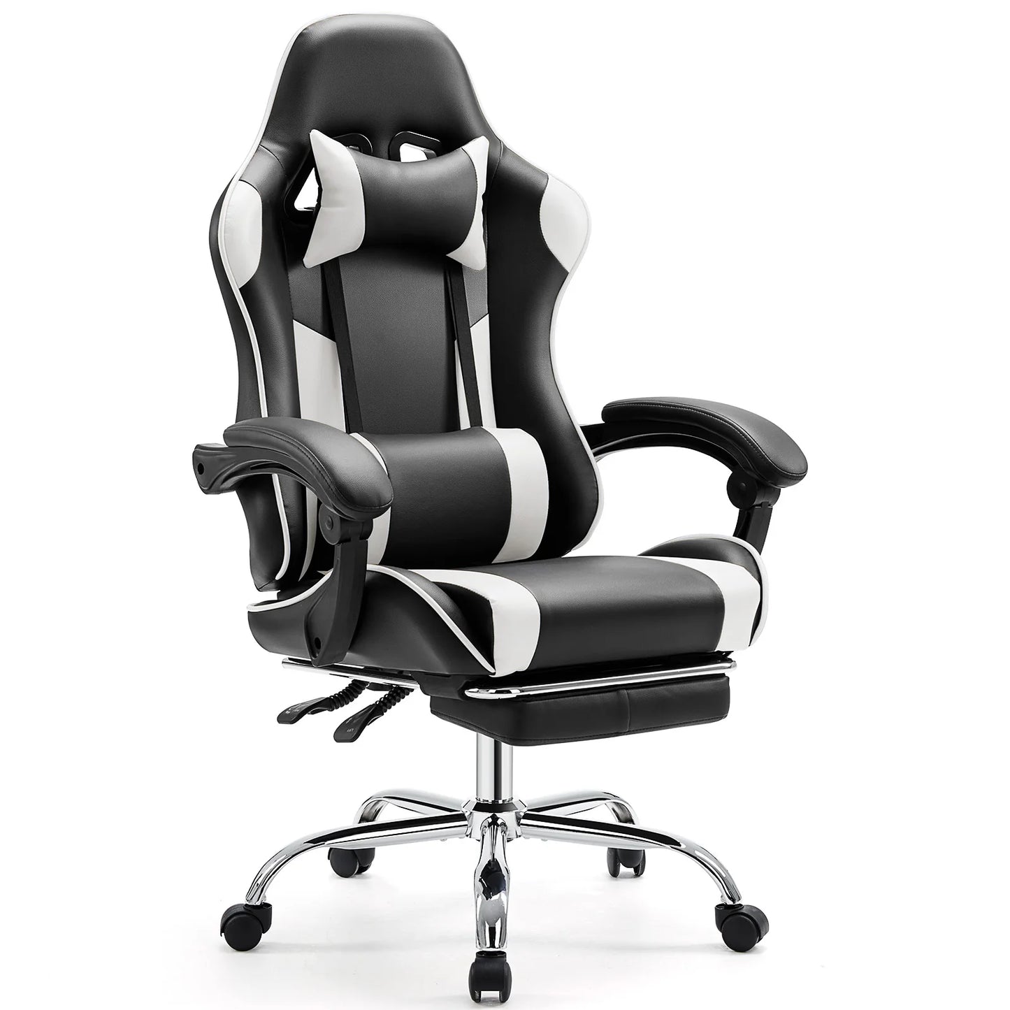 Ergonomic Racing Gaming Chair Adjustable Swivel PU Leather with Headrest and Lumbar Support For Office Computer Living Room