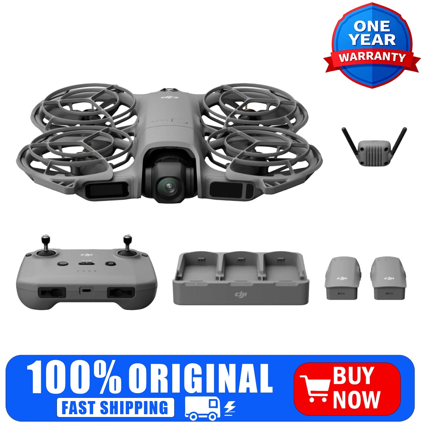 Fly More Combo w/ RC-N3, 4K Camera Drone for Beginners, Stable Digital Transmission, 3 Batteries