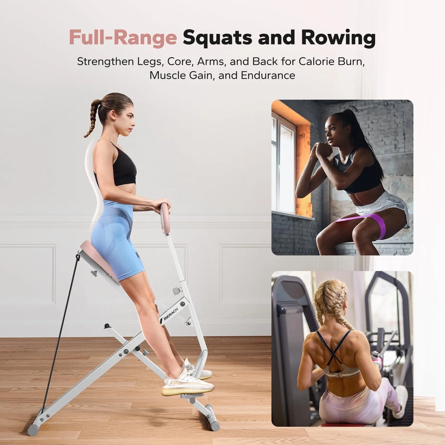 MERACH R07 Squat Machine 2in1 Squat Rowing Machine Easy Setup Foldable Exercise Equipment Glute Trainer Machine Glutes Leg Home Fit