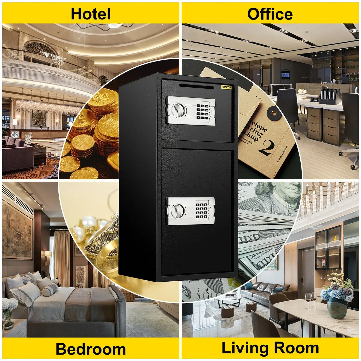 SucceBuy 33" Double Door Safe Deposit Box Secret Hidden Piggy Bank Steel Separate Storage Space Electronic Lock for Office Home