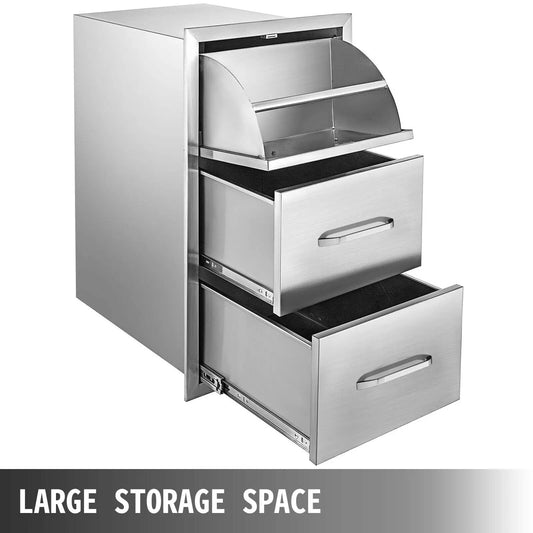 Stainless Steel Outdoor Kitchen Drawers W/ Handle Large Storage BBQ Island Great for Any Weather Condition