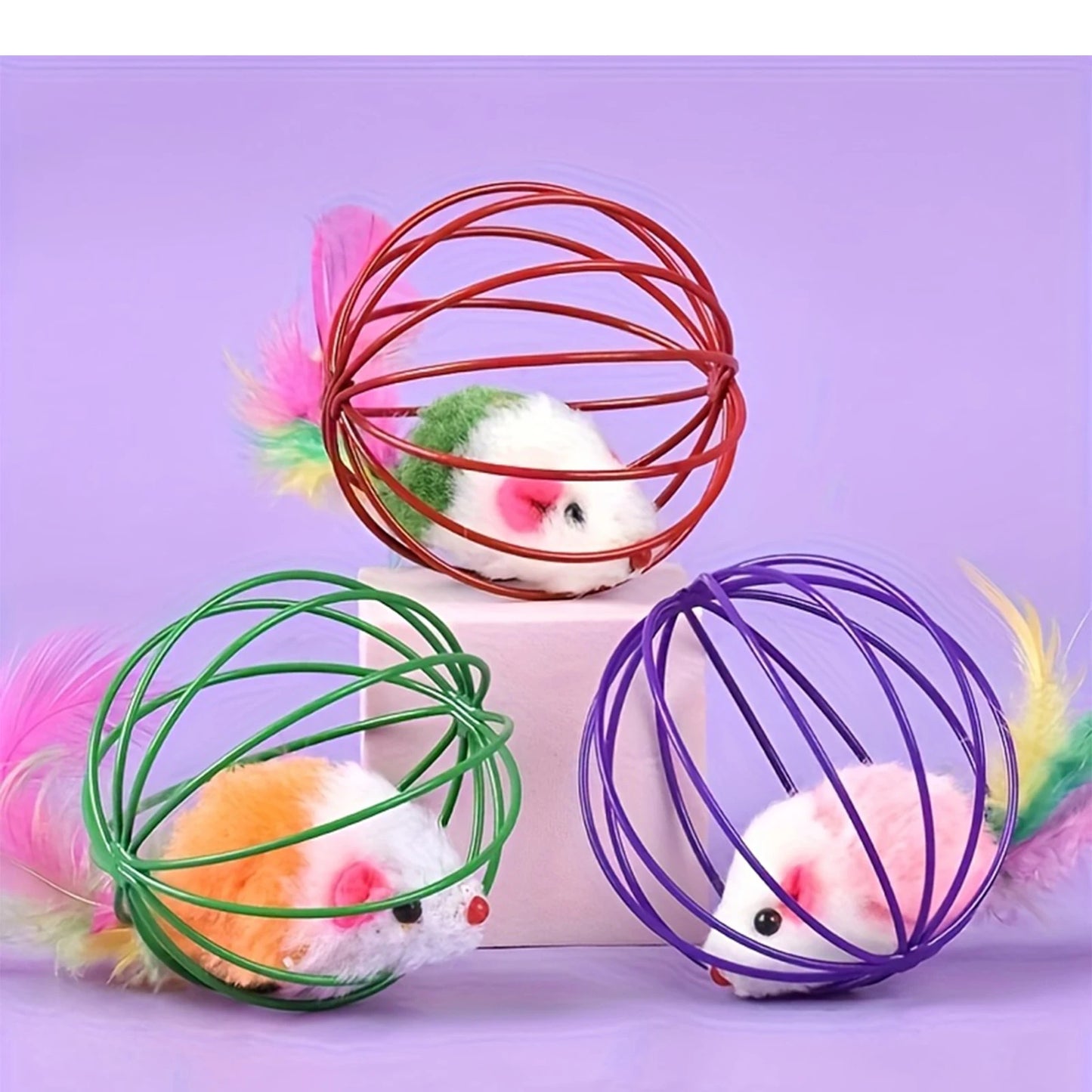 1Pc Interactive Cat Teasing Toys Simulation Of Mice In Wire Cages Mini Cat Toys Balls Pet Novel Spherical Cat Toy