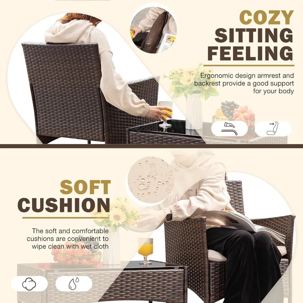 4 Pieces Outdoor Patio Furniture Sets Rattan Chair Wicker Set,Outdoor Indoor Use Backyard Porch Garden Poolside Balcony