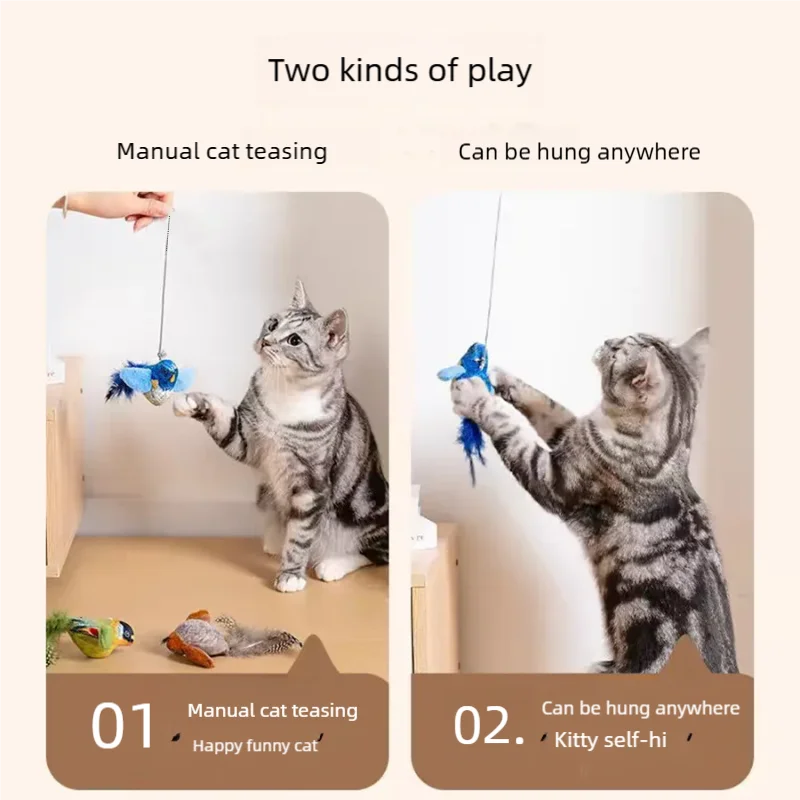 Sound Sensing Interactive Bird Cat Toy Wall Hanging Plush Catnip Kitten Teasing Chasing Toy for Indoor Cats