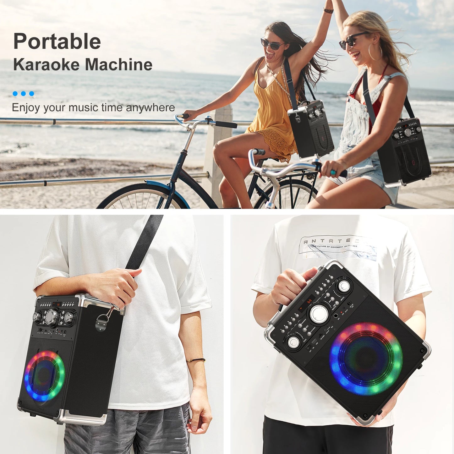 S8-T Kara Ok with 3 Microphones,Portable Bluetooth 5.3 Kara Ok Speaker, Suitable for Outdoor Activities, Parties and Parties