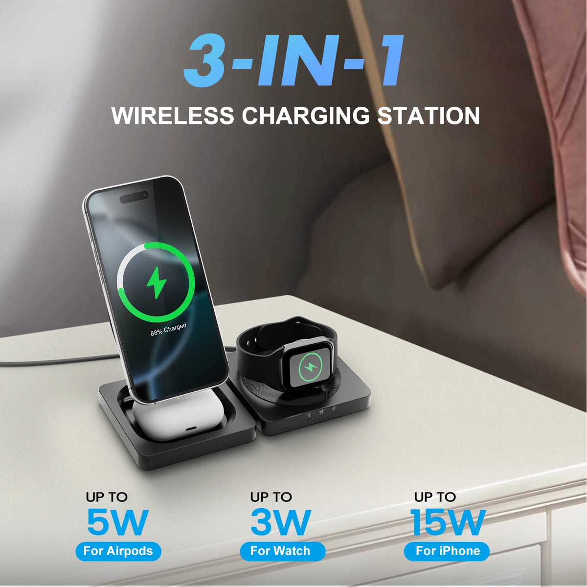 Magnetic Wireless Charger 3-in-1 Folding Fast Charging Station Foldable Travel for Magsafe  iPhone 17/16/15/14/13 Watch Airpods