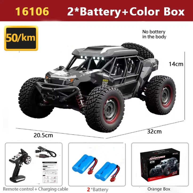 1:16 4WD RC Car 70KM/H Or 50KM/H With LED Light 2.4G Remote Control Cars High Speed Drift Monster 4x4 Truck for Children Gif
