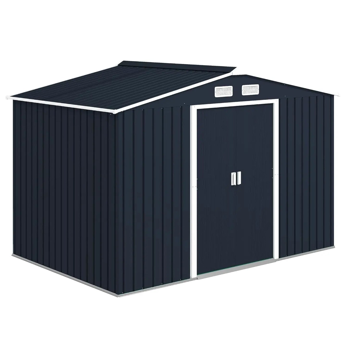 9x6ft Metal Outdoor Storage Shed Tool House Double Lockable Door Air Vents Sloping Roof Backyard Patio Lawn Customized