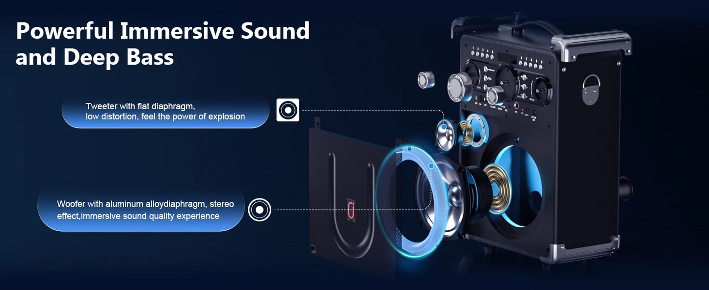 S8-T Kara Ok with 3 Microphones,Portable Bluetooth 5.3 Kara Ok Speaker, Suitable for Outdoor Activities, Parties and Parties