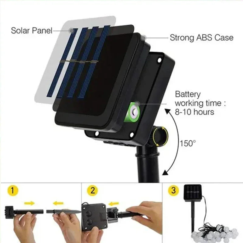 Solar String Lights Outdoor Crystal Fairy Light Chritmas Garland 8 Modes Waterproof Patio Light for Garden Party Decor
