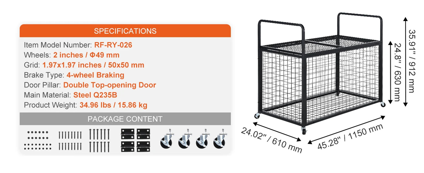 SucceBuy Rolling Sports Ball Storage Cart Sport Equipment for Indoor Outdoor Steel Storage Rack for Garages Gym and Schools