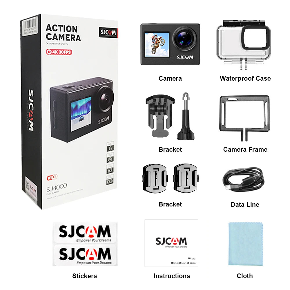 SJCAM SJ4000 Dual Screen 4K Action Camera Wireless Wifi H.264 Go To Sports Pro Cam Motorcycle Bicycle Connect to Ios Android APP