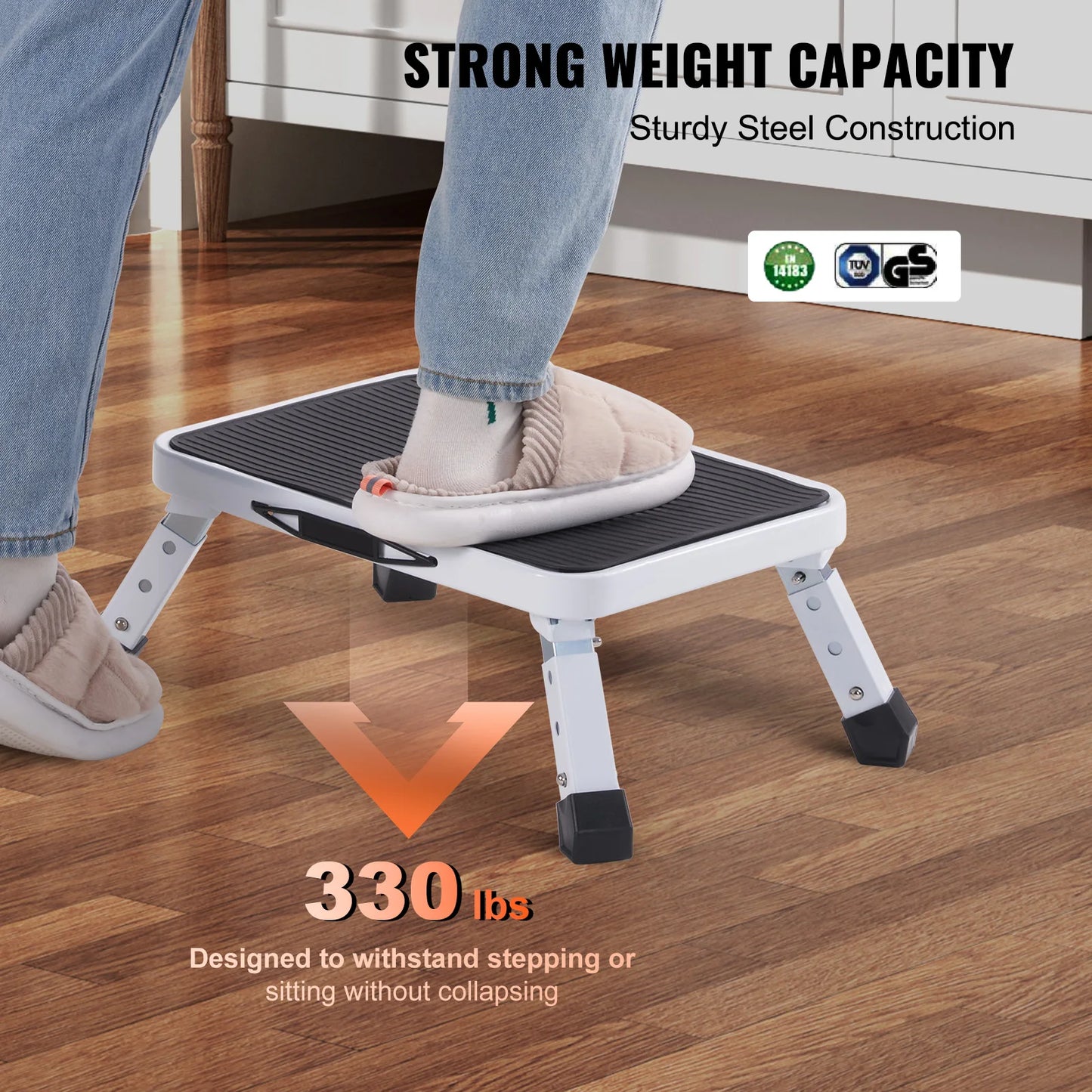 Step Stool 1 Step 330lbs Capacity Adjustable Height Toddlers Adults Non Slip Sturdy For Office RVs Pets Bathrooms Bedrooms