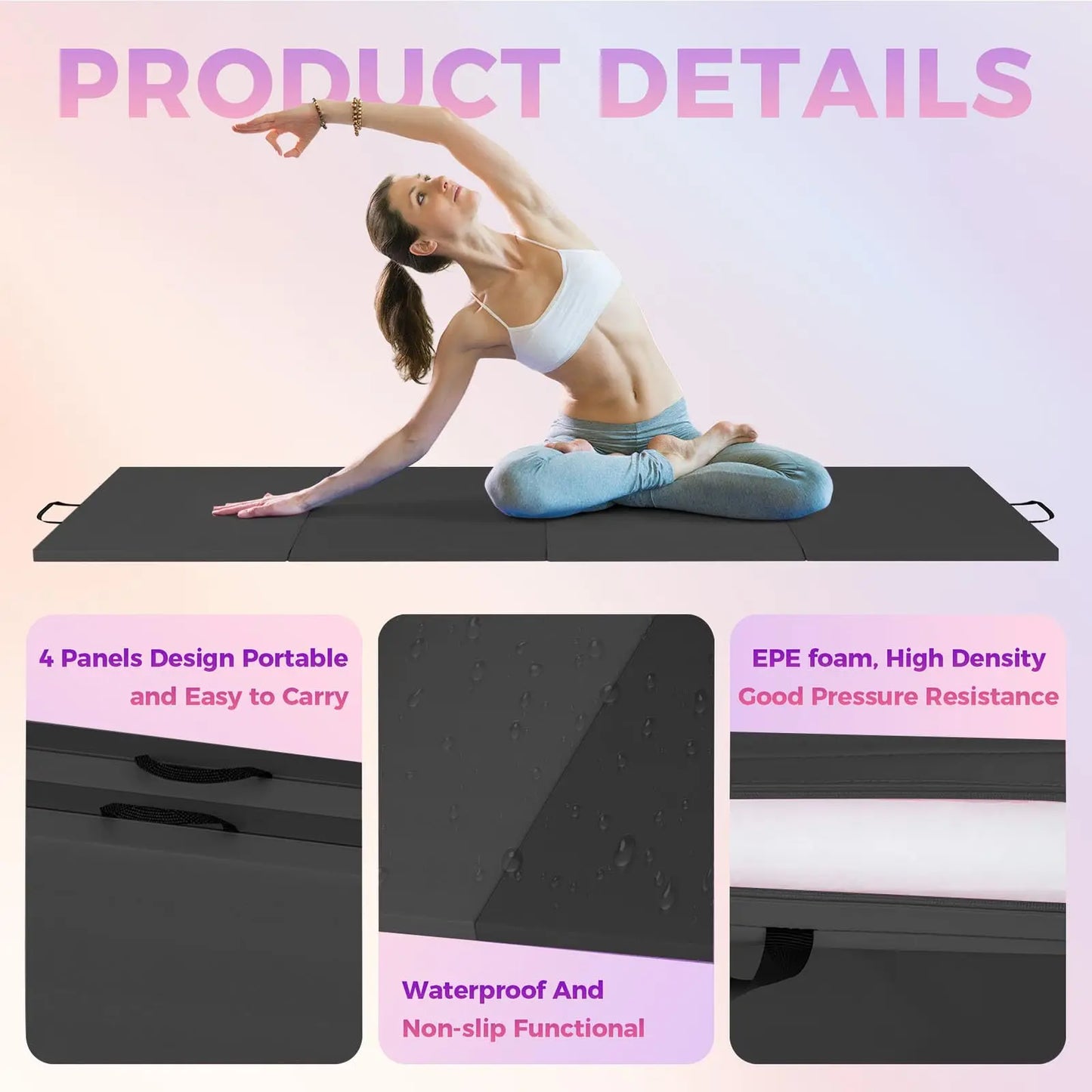 Gymnastics Mat,4-/5-fold Exercise Mats, Gymnastics Tumbling Mats, Thick Portable Home Gym Floor Pad for Yoga, Pilates, Aerobics