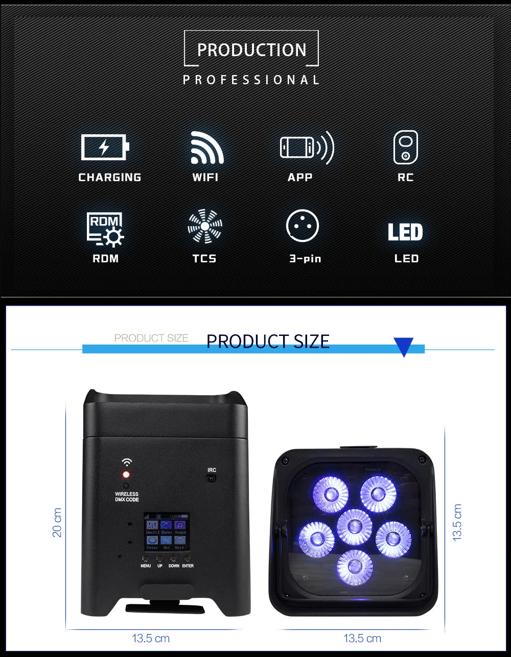 SHEHDS LED 6x18W 6in1 RGBAW+UV Battery Par Light Wireless Remote Control APP Smart Movable Handle For KTV Party Bar Party Home