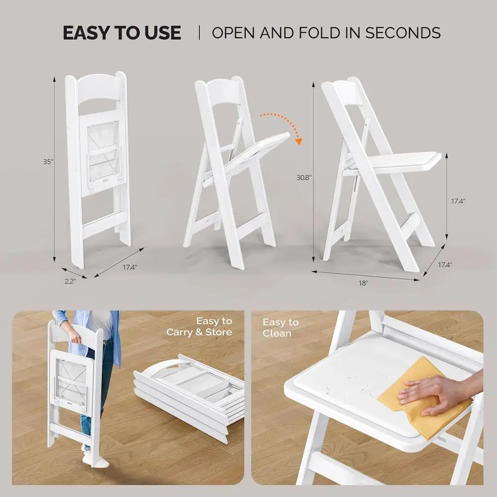 Patio Chairs Set of 4, Resin Folding Chairs with Cushion, Foldable Plastic Chair with Comortable Padded Seats, Outdoor Furniture